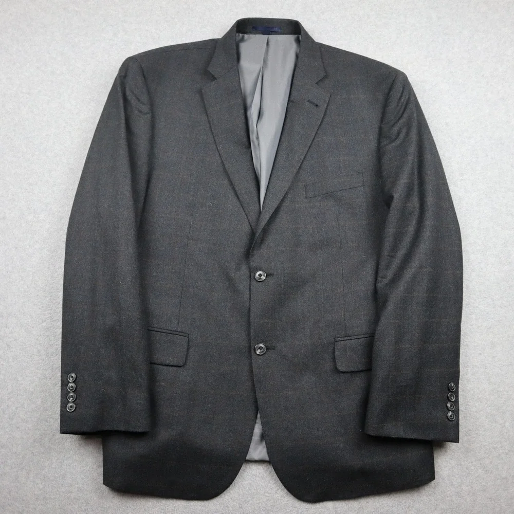 Jos. A. Bank Blazer Mens 46R 1905 Charcoal Wool Tailored Fit Glen Plaid Jacket